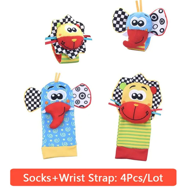 Cartoon Plush Socks Wrist Strap Rattles